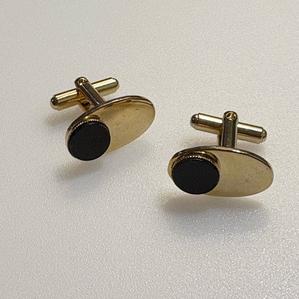 Cuff Links Gold Tone with Black Stone Accents